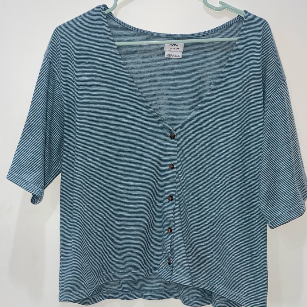 RVCA Button Up Blue Striped Top